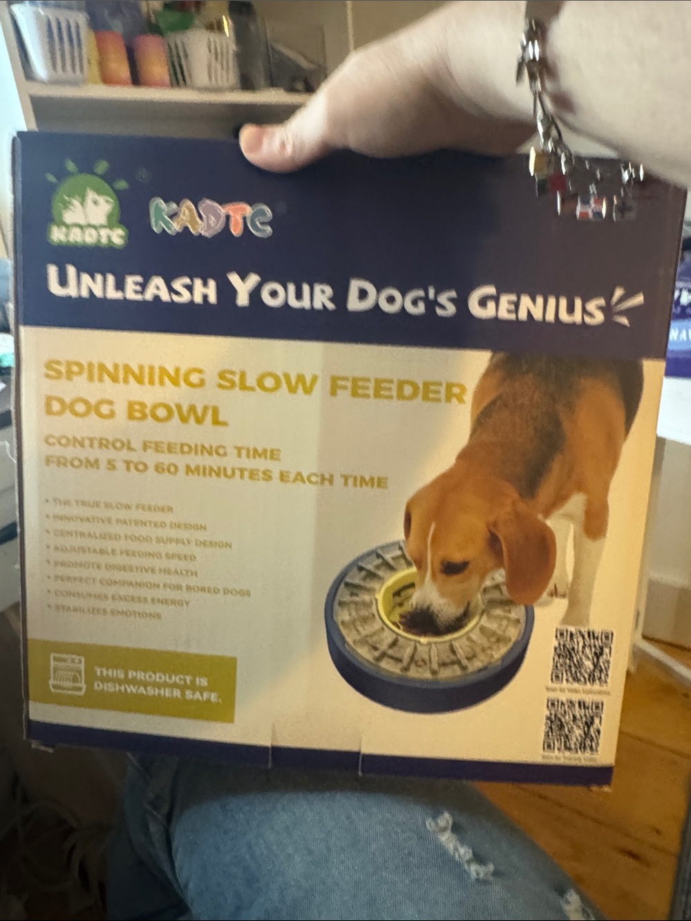 KADTC Blue and Yellow Spinning Slow Feeder Dog Bowl